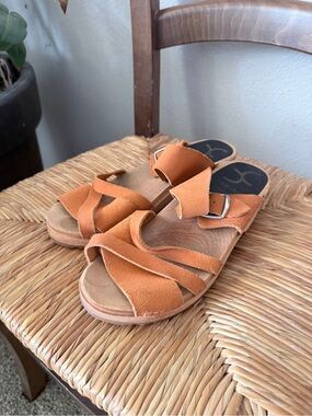 Cape Clog Women's Suede‎ Slide Sandals in Tan Orange Clunky Wooden